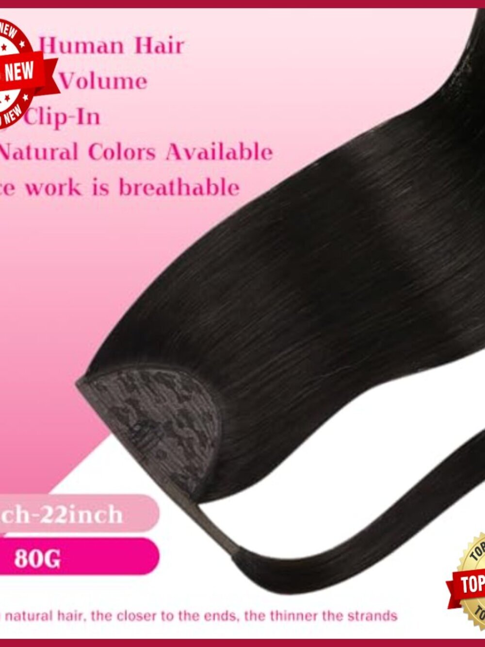 Real Human Hair Ponytail Extension 18 Inch Wrap Around Clip In - Picture 2 of 6